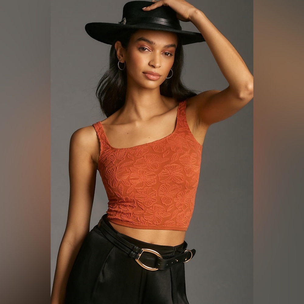 Anthropologie Hannah Seamless Textured Burnt Orange Floral Tank Top L/XL